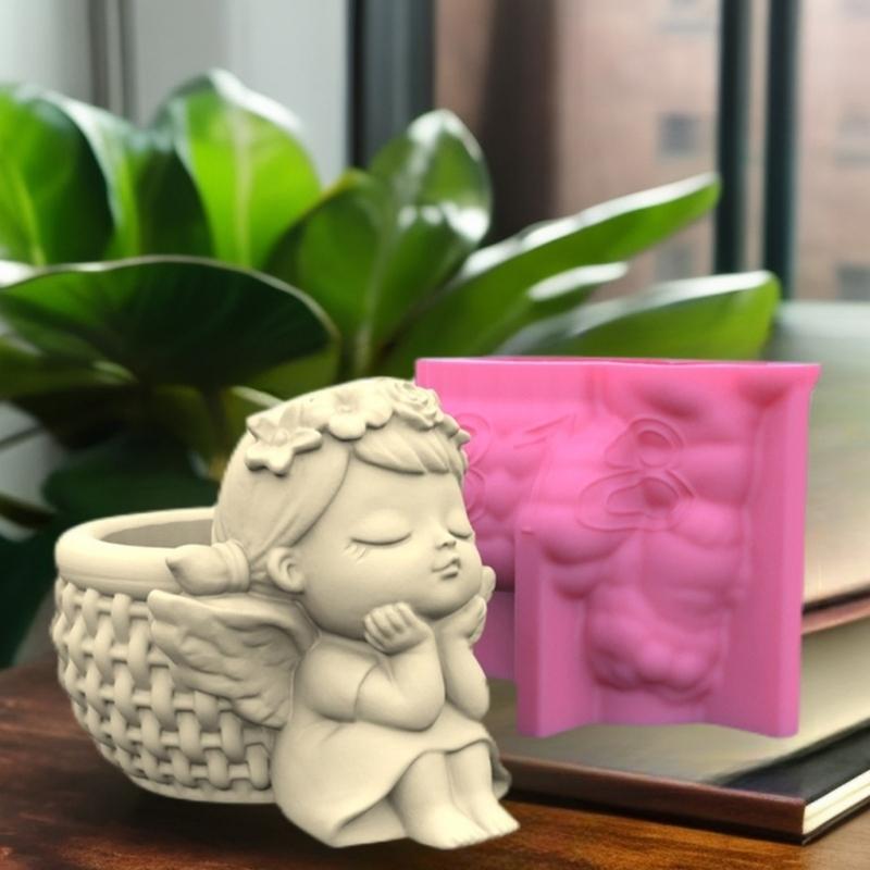 Набор из 4 форм для кашпо, формы для цветочных горшков, силиконовая форма в форме девочки для бетона, материалы для ручной работы для изготовления цветочных горшков своими руками