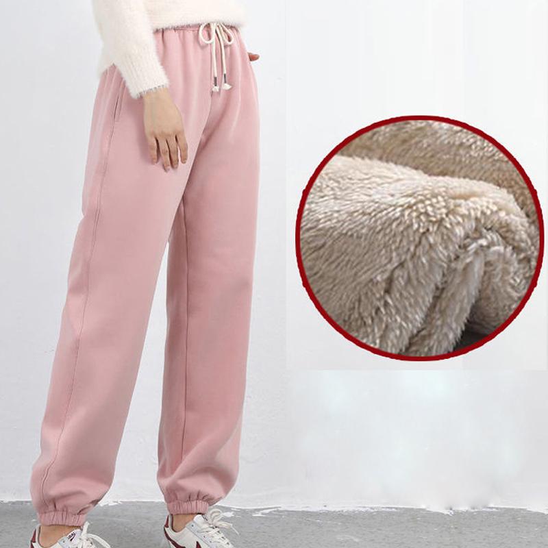 Женские зимние шерстяные беговые брюки Толстые хлопковые брюки с подкладкой Теплые спортивные брюки с эластичной талией