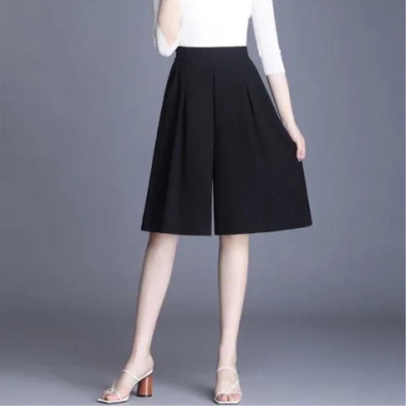 Женские летние драпированные тонкие брюки-кюлоты длиной пять четвертей, однотонные, элегантные, для поездок на работу