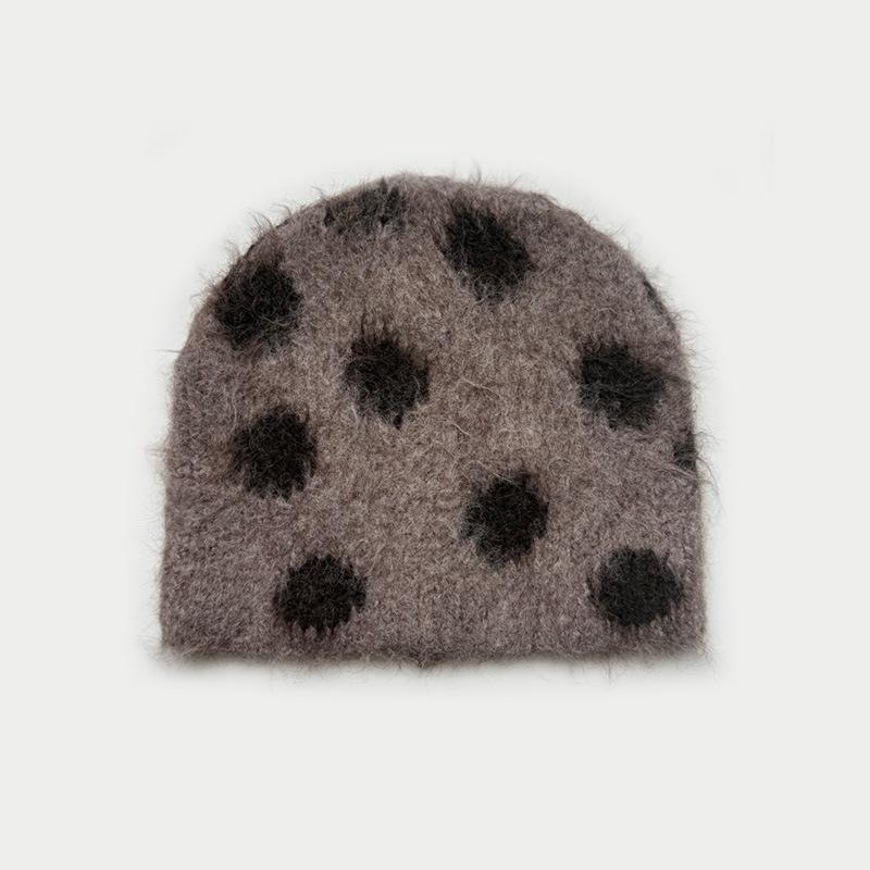 Korean Ins Wool Blended Jacquard Polka Dot Knitted Hat Autumn and Winter Fleece Pullover Ear Protection Beanie Caps for Women