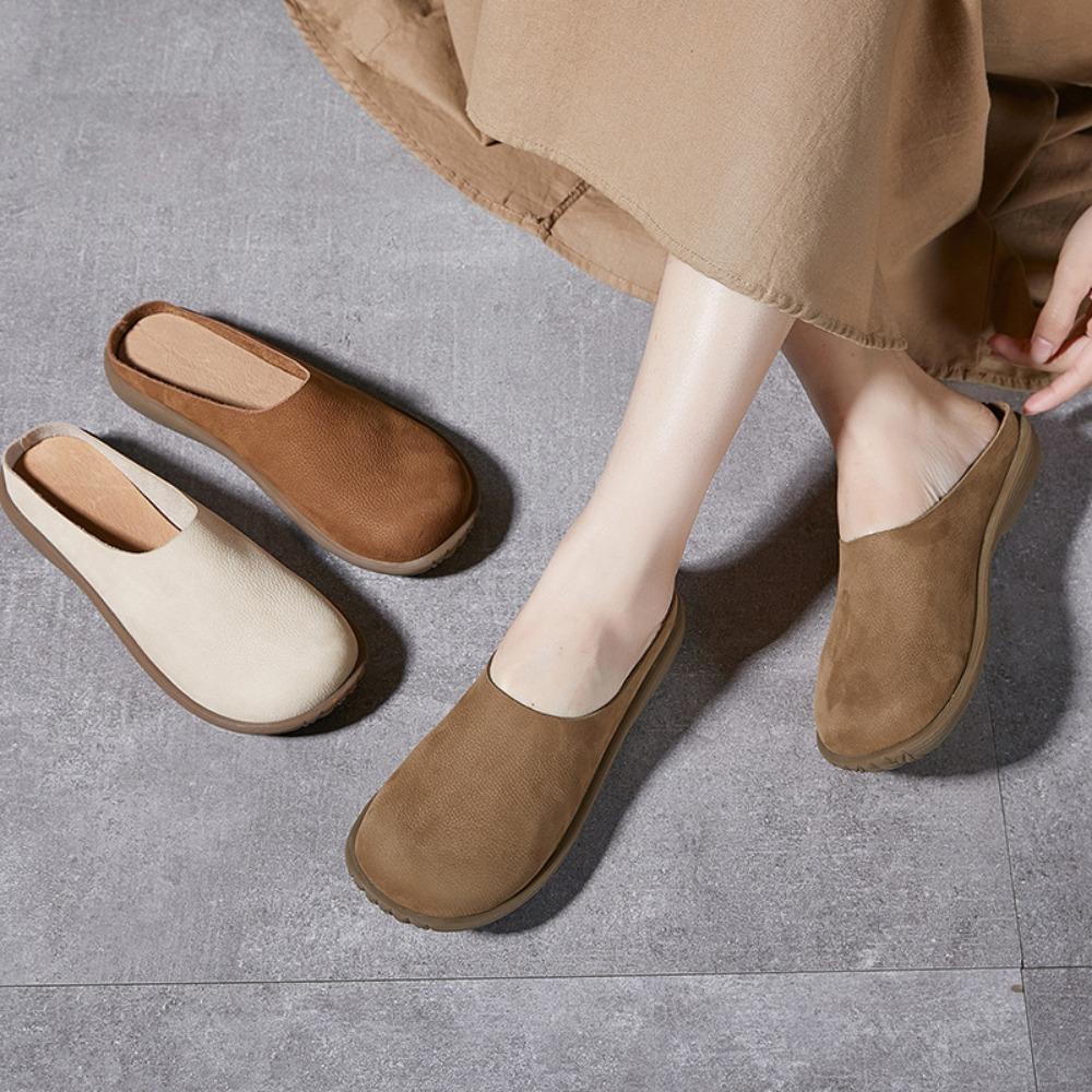 Women's Leather Slippers Genuine Leather Half Slippers Women's Outside Anti Slip Odor Proof Soft Bottom Soft Surface Slippers