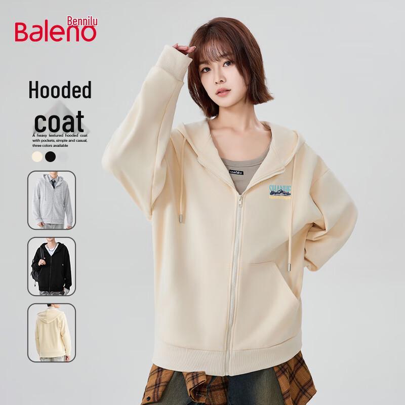 Baleno Unisex Letter Print Hooded Cardigan Sweatshirt