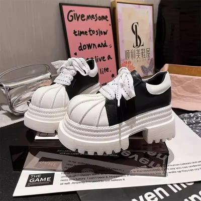 Женские туфли на толстой подошве 10 см, одинарные, на шнуровке, с ракушечным носком, на массивной платформе, маленькие кожаные туфли, личность, новинка