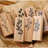 Flower Plant Stamps Vintage Wooden Rubber Stamp Set With Red Ink Pad For Card Making Planner Scrapbook