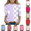 Print Tops For Youth Girls 5-16 Years Round Neck 3/4 Sleeves T-Shirts Trendy Tops Outfit Tees