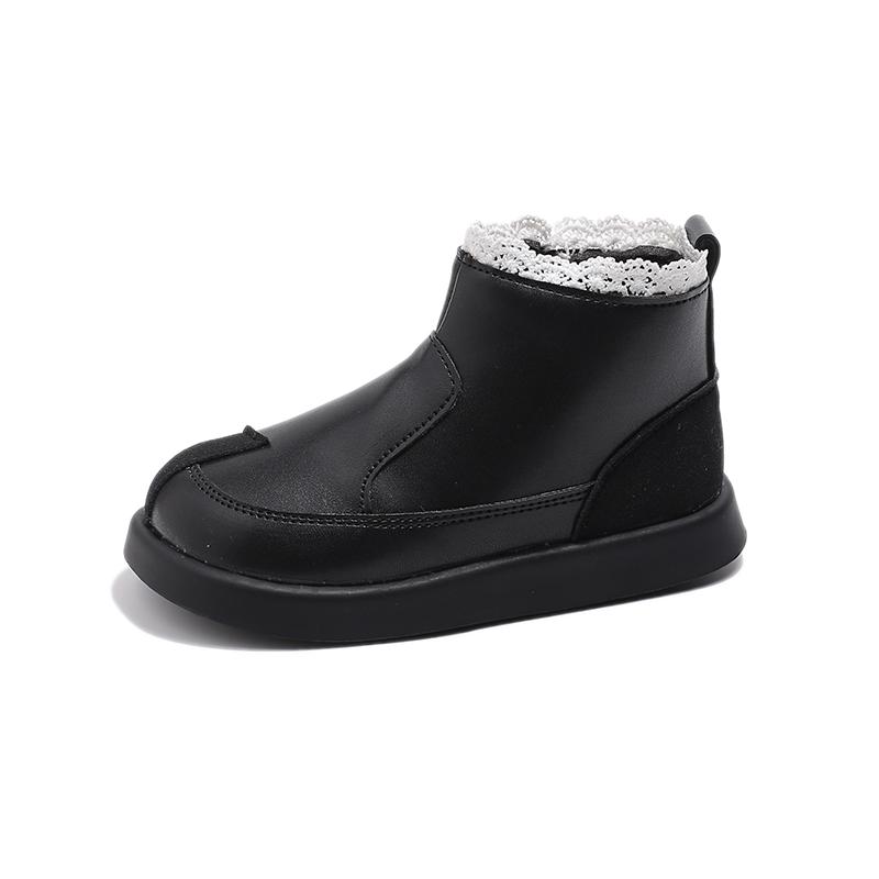 Kids Princess Boots with Sweet Lace Girls Short Leather Boots Non-slip Children Ankle Boots Elegant 2024 Autumn Winter New