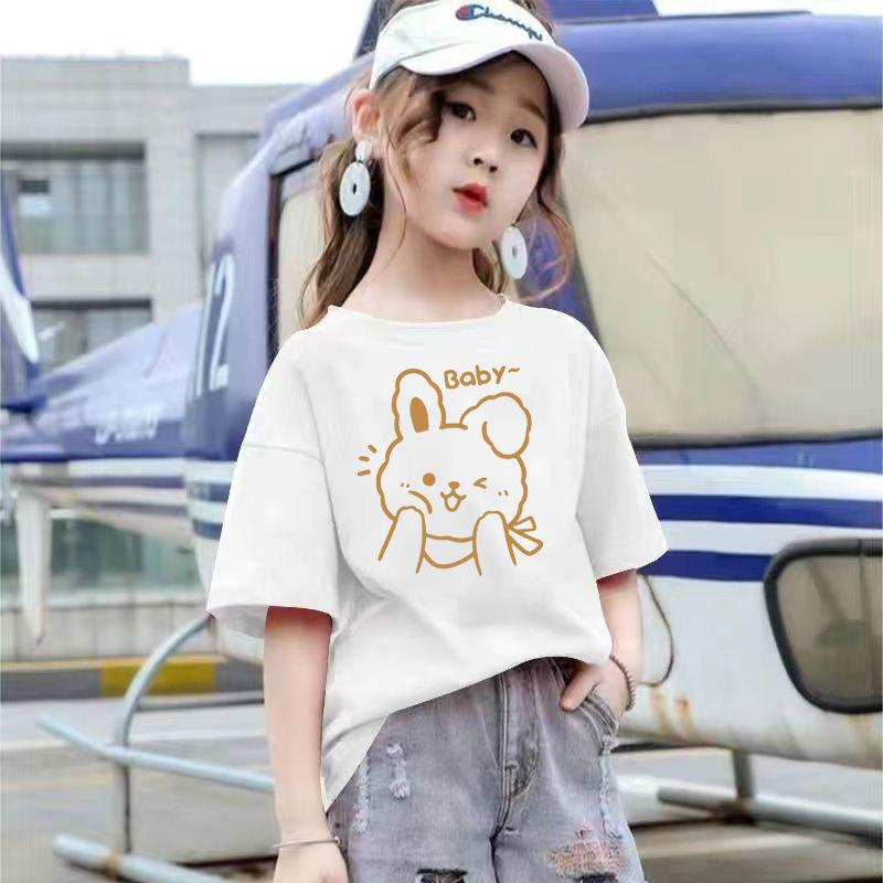 Cartoon Animal Print Roundneck Shortsleeved Tshirts for Boys And Girls Summer Versatile Polyester Fiber Tops