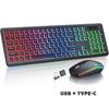 Colors Backlit Wireless Keyboard and Mouse Set Rechargeable USB+Type-c Full-Size Ergonomic Keyboard and Mouse Combos