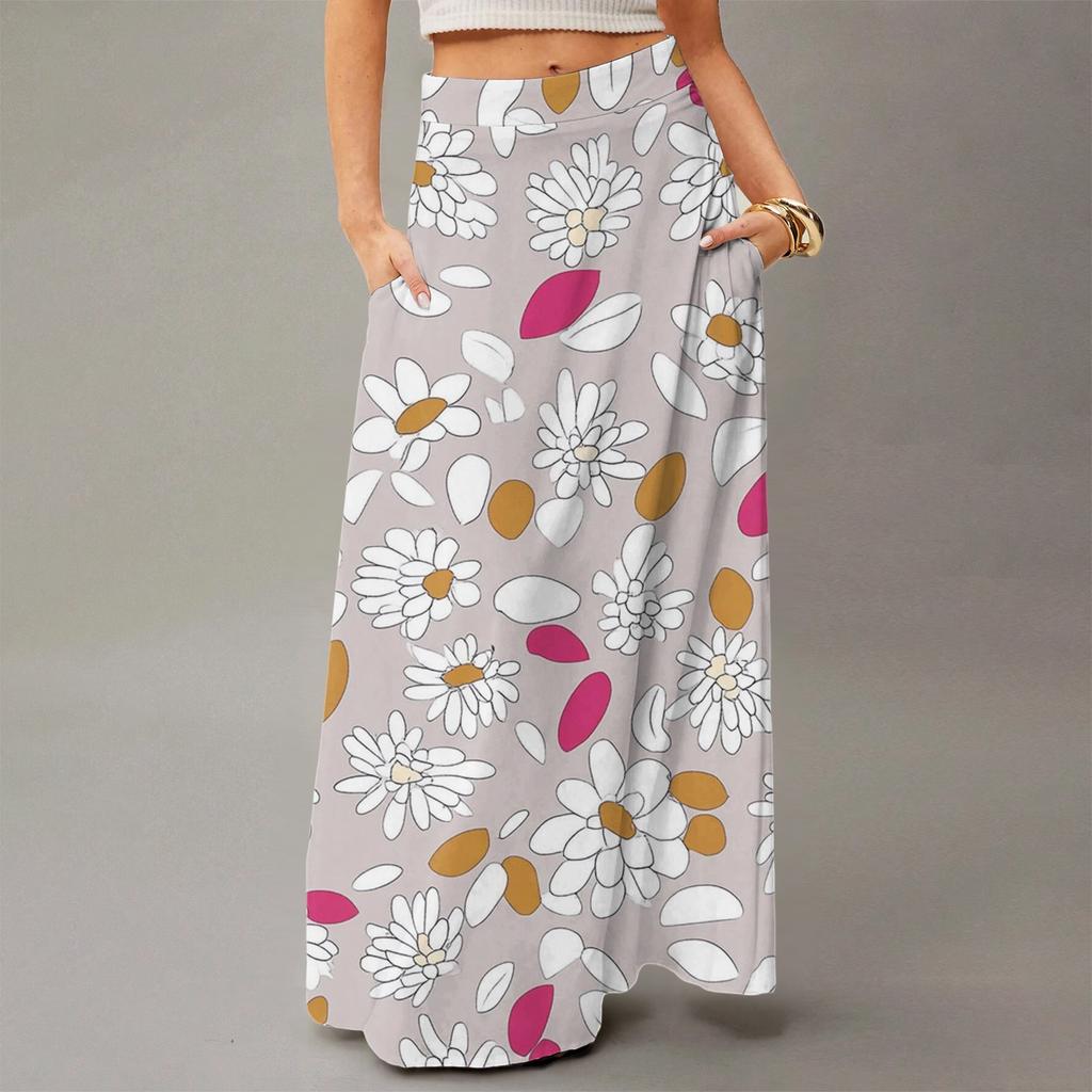 Женское струящееся платье макси, обычная повседневная юбка в стиле бохо с цветочным принтом