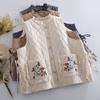 Fall Winter Parka Plus Size Women's Clothing Middle Aged Sleeveless Jacket Fashion Argyle Pocket Floral Embroidered Quilted Vest