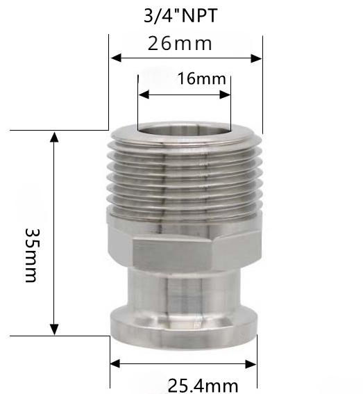 Шестигранник 1/4" 3/8" 1/2" 3/4" 1" 1-1/2" 2" NPT Наружная резьба x 0,5" 1,5" 2" Тройной зажим Соединительная труба Фитинг Нержавеющая сталь 304 316L Санитарный
