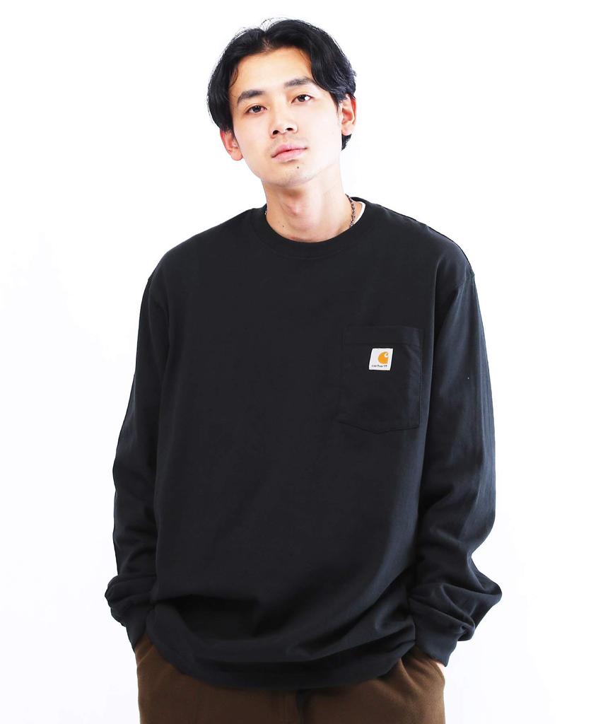 Футболка мужская с длинным рукавом, с круглым вырезом и нагрудным карманом, черная, размер S [Carhartt]