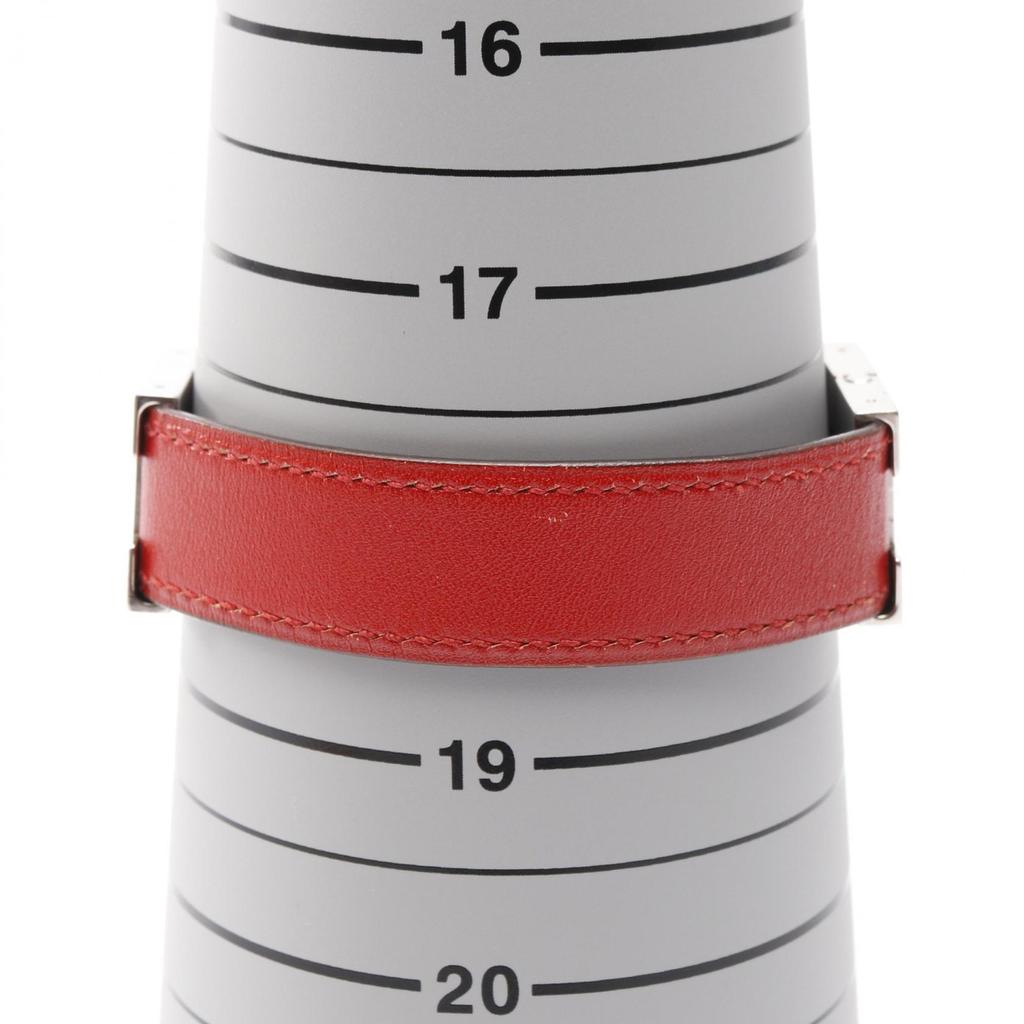 Used HERMES Lurie Bracelet Stainless Steel leather Silver Red Purple Used Women