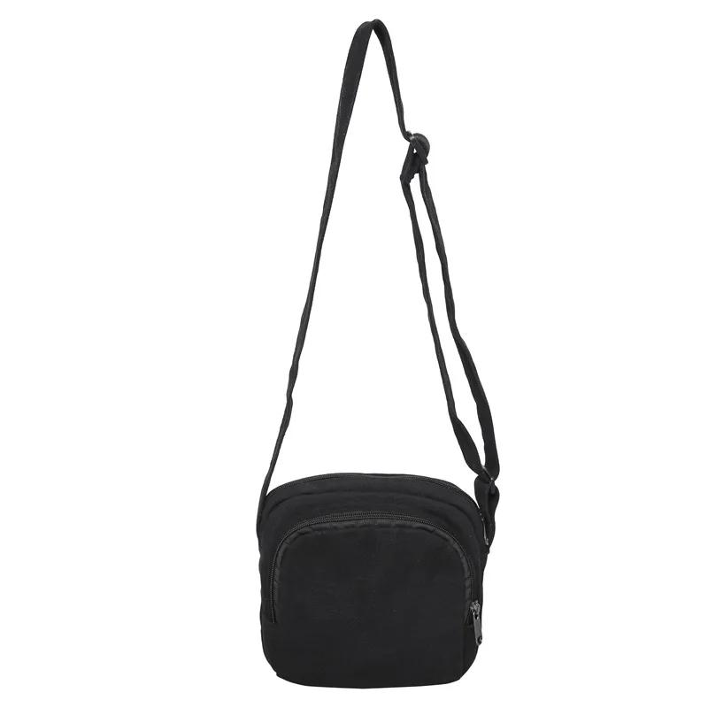 Маленькая однотонная квадратная сумка для женщин, сумка через плечо из стираного холста для мобильного телефона, универсальная повседневная сумка