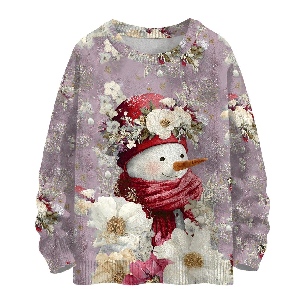 Women's Casual Long Sleeve Woolen Christmas Sweatshirt Fall  Vacation Long Sleeve Pullover