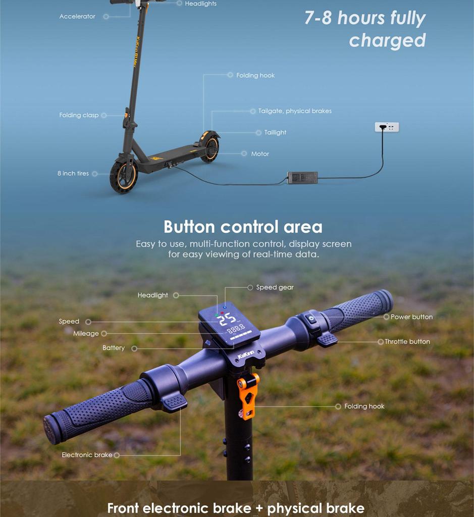 Electric Scooter Adult Kukirin S1 Max 8" 350W Motor Electric Scooter Foldable Top Speed 25Km/h 36V 10.4AH Range 39KM Load 100Kg