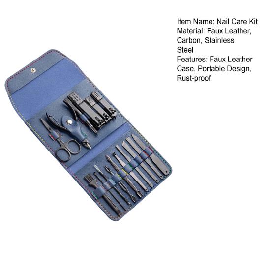 1 комплект Профессиональный набор для ухода за ногтями 16 в 1 Набор кусачек для ногтей из нержавеющей стали с чехлом из искусственной кожи Инструмент для ухода за ногтями для домашнего маникюра