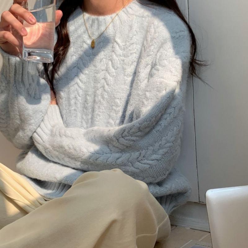 Однотонный свитер крупной вязки с косами и узором «колосок» для женщин, осенне-зимний, свободный, верхняя одежда, в стиле «ленивый шик», теплый вязаный топ, утолщенный