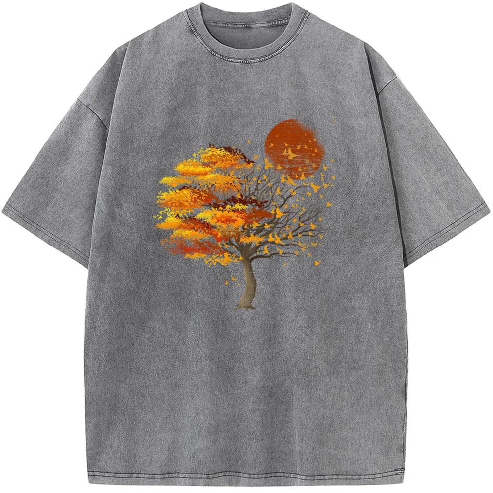 Футболка Outdoor Colorful Tree для мужчин/женщин, стираная, хлопковая, смешная, отбеленная, ретро, хип-хоп, отбеленная футболка