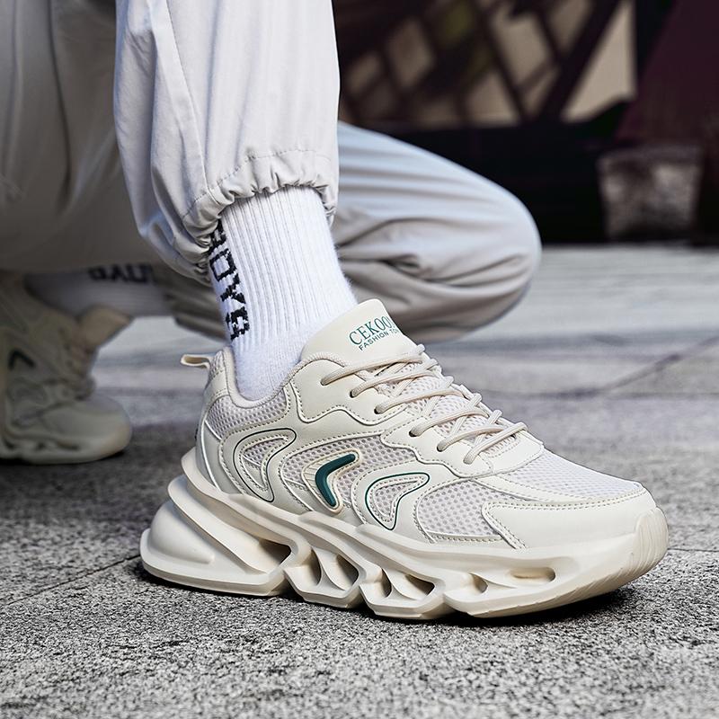 New Summer Men'S Shoes Breathable Running Shoes Lightweight Lace-Up Non-Slip Sports Tennis Shoes Fashionable Blade Sneakers