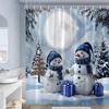 Милые синие снеговики Рождественские душевые шторы Рождественский подарок Зимний лес Кедр Природа Пейзаж Домашний декор для ванной комнаты Набор занавесок для ванной