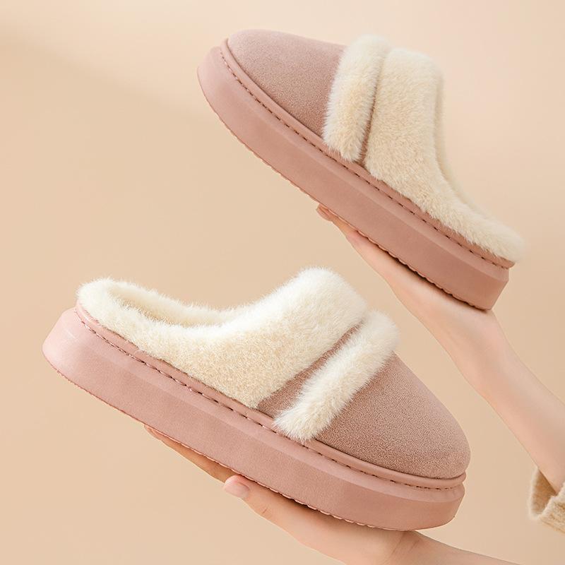 Fashion Comwarm Winter Plush Slippers For Women Indoor Antiskid Warm Cotton Slippers Fur Fluffy Flat Home Slides Lady Casual Furry Shoes