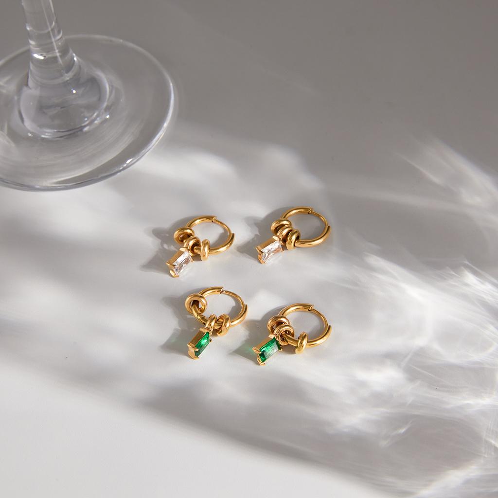 Youthway Изящные Зеленые Белые Серьги-Подвески с Цирконами Для Женщин 18K Позолоченная Нержавеющая Сталь Серьги Модные Украшения Подарок