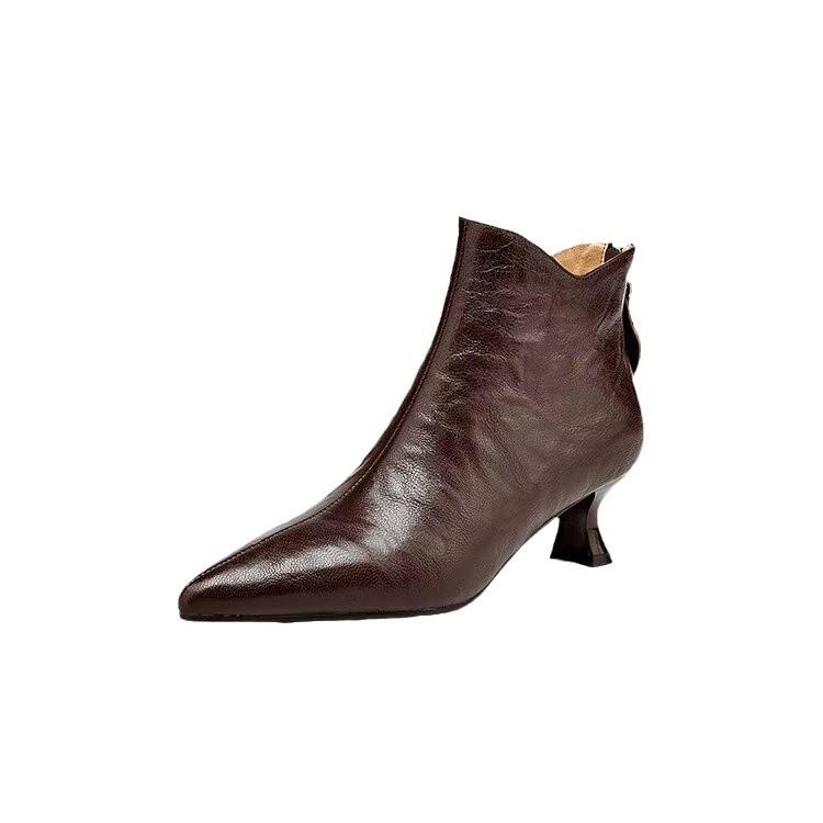 Ботинки челси с острым носком, женские, осень и зима 2025, новые ботинки с застежкой-молнией сзади, одинарные ботинки и ботильоны