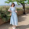 Синее вышитое платье из тенселя для женщин новое милое маленький человек нежный ветер первая любовь длинная юбка