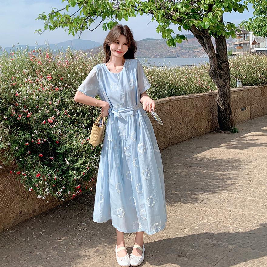 Синее вышитое платье из тенселя для женщин новое милое маленький человек нежный ветер первая любовь длинная юбка