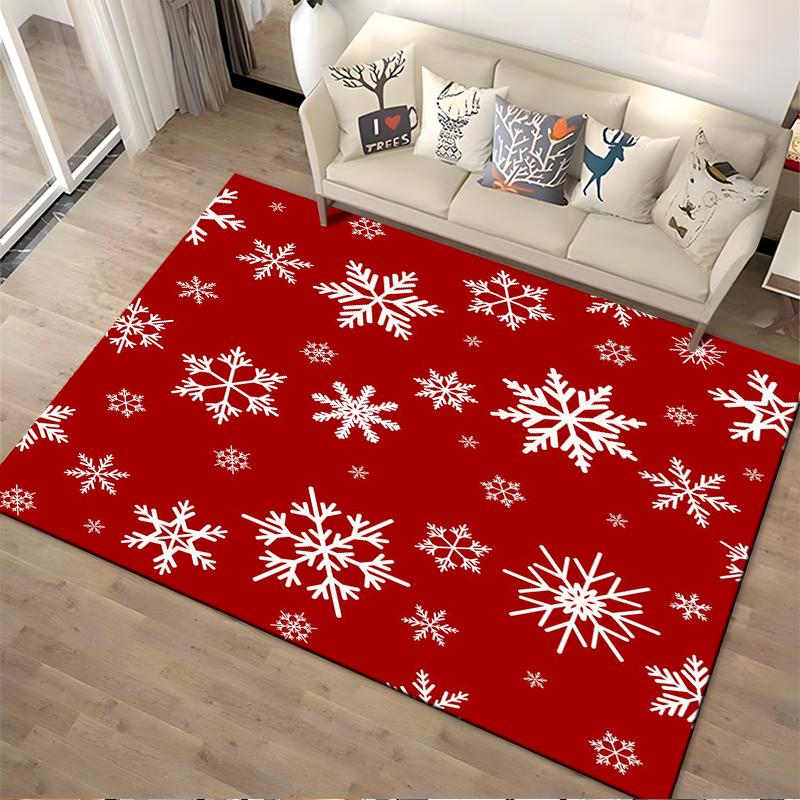 Red Rug with White Snowflake Pattern Non-slip rug suitable for living room and bedroom sofas
