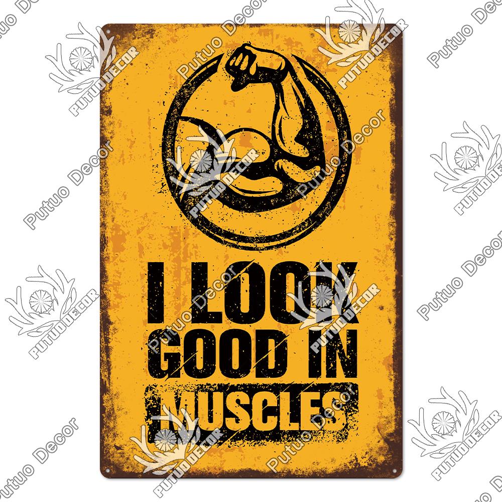 Mfoever Tin Sign Decor Gym Vintage Tin Signs Plaque Metal Plates Retro Posters Work Out Wall Art Decorative for Home Man Cave Gym Room