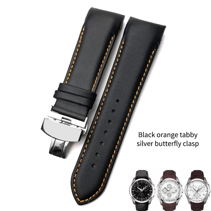 Изогнутый конец 22 мм 23 мм 24 мм Натуральная кожа Ремешок для часов для Tissot T035 T 035617 627 Коровья кожа Ремешок для часов Бабочка Застежка Мужские Инструменты