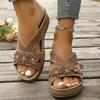 Модные винтажные сандалии на танкетке с цветочным декором для женщин, легкие удобные шлепанцы на платформе, женские 2025, летние, повседневные, противоскользящие, для пляжа