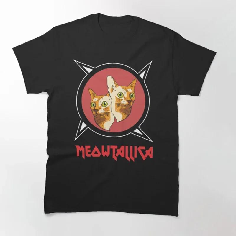Funny Cat Meowtallica Cat Rock Music Graphic Print Men T Shirt Rock Music Fashion Crew Neck Short Sleeve T Shirt Women