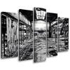 Five Piece Picture Canvas Print Old Factory Black White