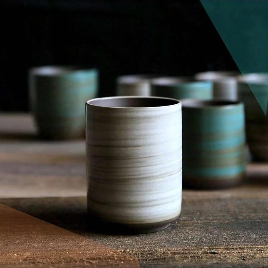 Artisan Hand-Painted Crackle Glaze Stoneware Mug for Coffee Tea, Vintage Chinese Japanese Ceramic Cup - Dishwasher Safe