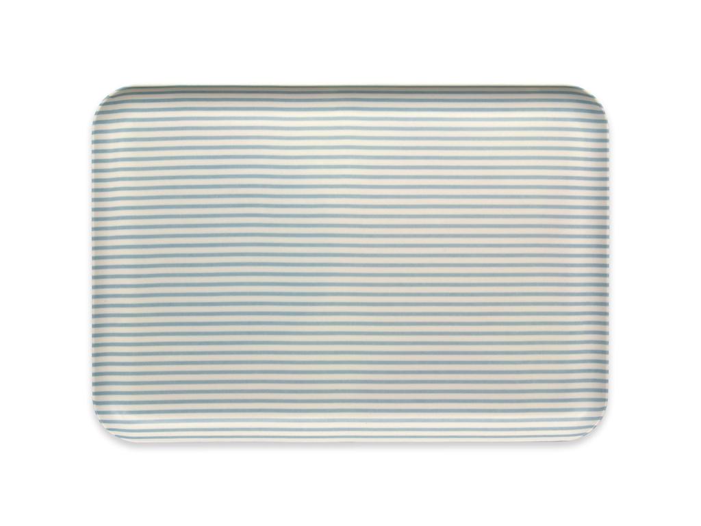 TATSU-CRAFT CN Tray, Medium, 33cm, Striped Blue, Non-Slip, Stylish and Cute Plastic Tray for Kitchen, Placemat, Waterproof, Large, Commercial Use,
