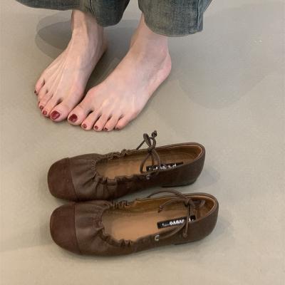 Версия в горошек~ Ретро плиссированные туфли Мэри Джейн на плоской подошве со шнуровкой, туфли-лодочки с мелким вырезом, женские туфли-балетки с круглым носком на одной педали