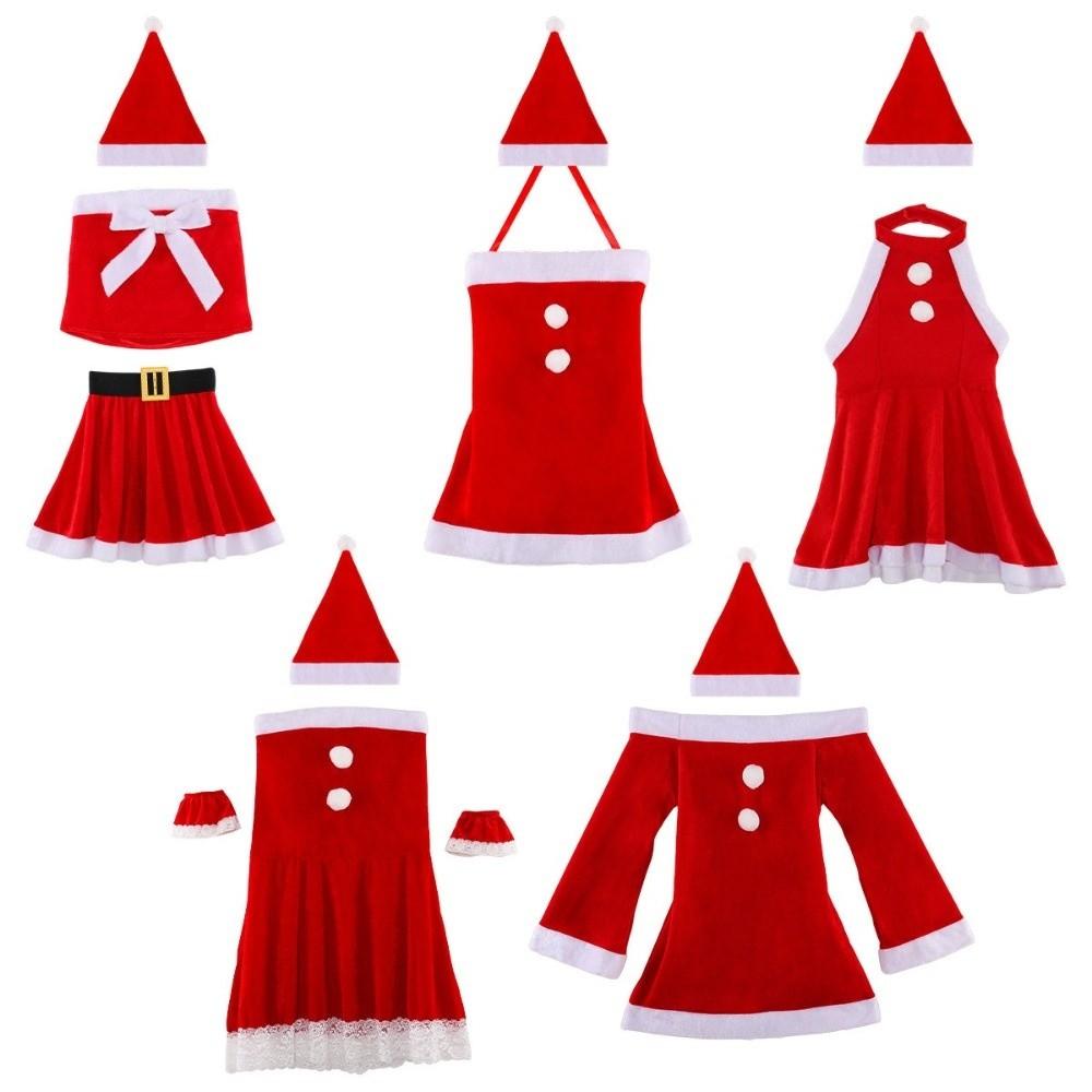 Red Cosplay Christmas Outfit Velvet Fancy Party Dress Fashion Santa Claus Outfit Nightclub Bar
