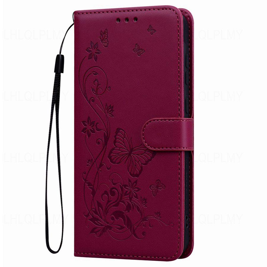 Кожаный чехол-книжка с бабочкой для Motorola Edge 60 Moto G85 5G Vivo Y27 Y28 Y29 OPPO A40 A38 Reno 13 14 F Realme ремешок кошелек книга слот для карт обложка