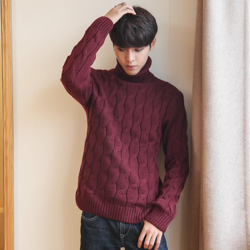 Autumn and Winter Thick High Neck Twisted Flower Men's Sweater Young Students Warm Knit Sweater Top