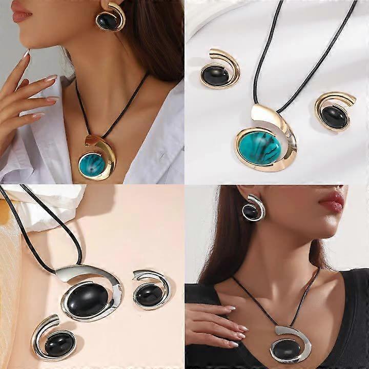 New Fashion Exaggerated Earring Set Women's Retro Gold Earrings Jewelry Design Turquoise Earrings Gold Necklace