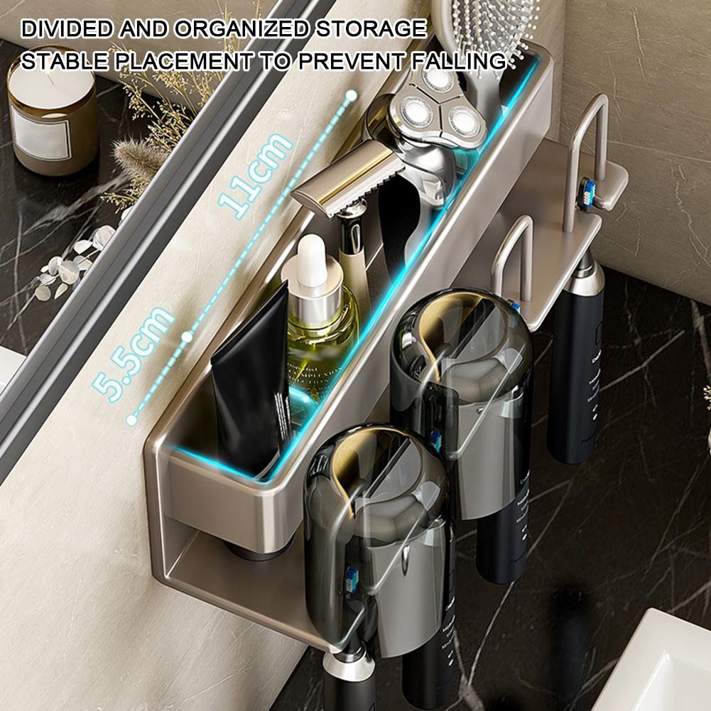 Держатель зубных щеток без перфорации, настенная полка для ванной комнаты для зубной пасты, туалетных принадлежностей, органайзер для хранения вещей в доме