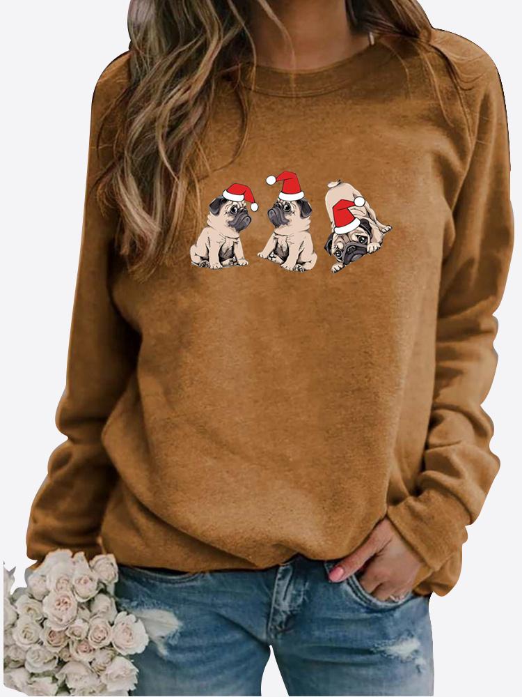Autumn and Winter Women's Christmas Theme Printing Sweater Round Neck Long Sleeve Casual Sweatshirt Plus Size Top