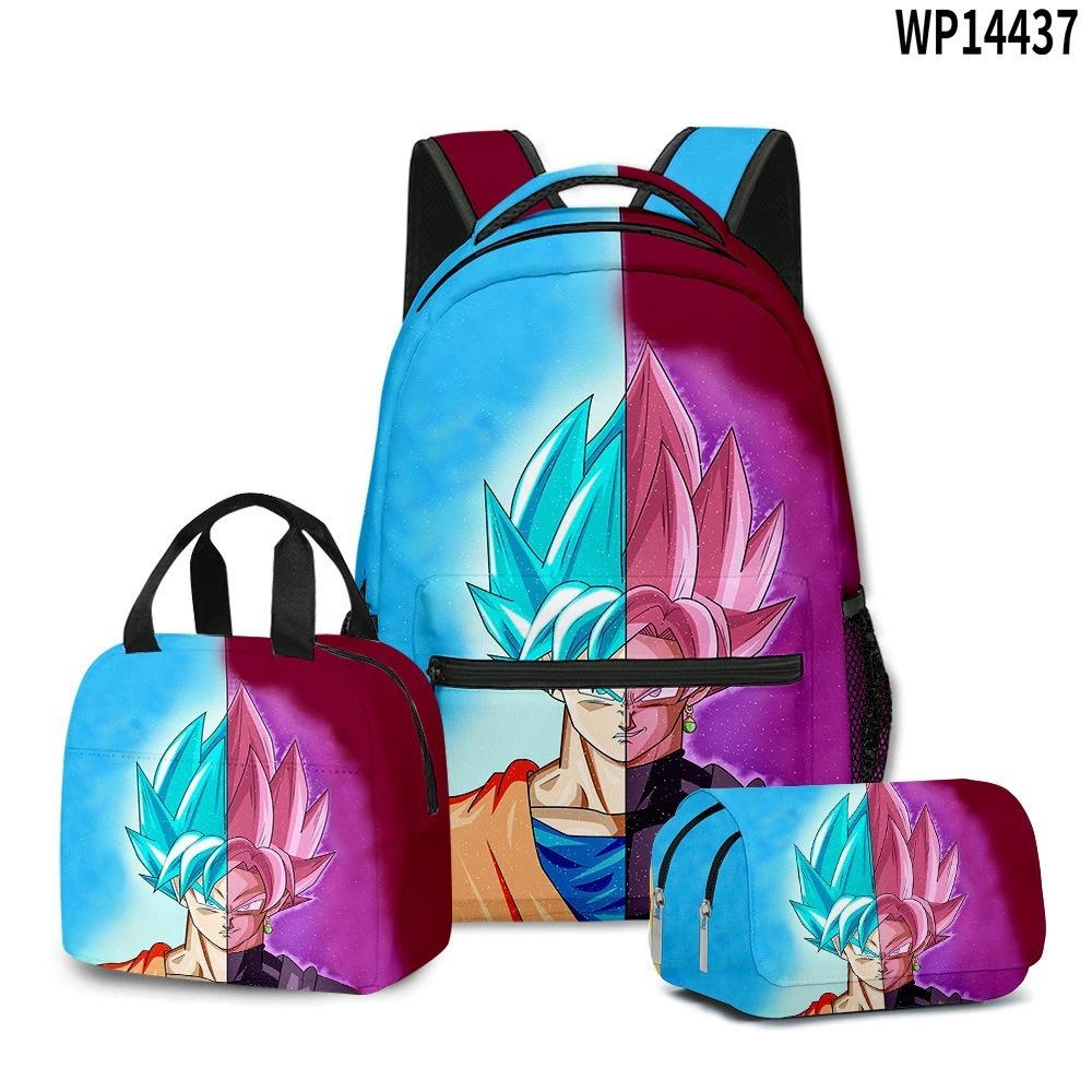 3D Анимация Вуконг Dragon Ball Super Школьная сумка для студента Рюкзак Сумка для обеда Пенал Набор из трех предметов