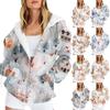 Women's Christmas Printed Sweatshirt Winter Long Sleeve Cardigan Jacket With Pockets Zipper Hoodie Outerwear