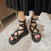 Fairy Wind Sandals Female Summer 2025 New French Niche Thick-soled Heightened Cross-strap High-top Roman Shoes