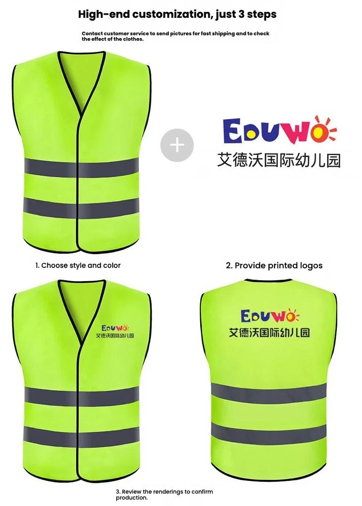 Custom Kids Reflective Safety Vest EN1150 Fluorescent Yellow/Orange One Size Breathable Mesh Cycling School High Visibility