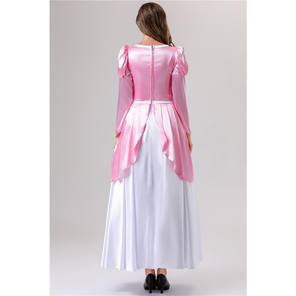 Women Princess Costume Puff Sleeve Square Neck Long Dress with Bow Headband for Halloween Party Cosplay